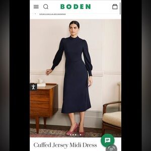 Boden Navy Cuffed Jersey Midi Dress 6